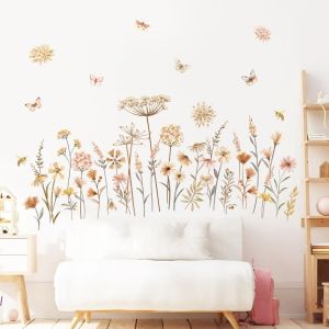 ERYI-Stickers Muraux Fleur Boho Autocollant Mural Fleur Sauvage Pissenlit Papillon Décoration Murale Chambre Salon Bureau - Neuf