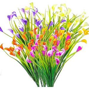 5 Pièces Fleurs Artificielles de Lis, Fleurs en Plastique Décoratives, Bouquets de Fausses Plantes Décorations Intérieur Extérieur, pour Maison, Jardin, Bureau, Cuisine, Table, Mariage - Neuf