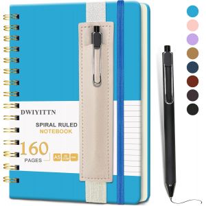 Eryi-Carnet De Notes Avec Stylo, Cahier Spirale A5 Ligné 160 Pages / 80 Feuilles, Couverture Rigide En Cuir, Journal Avec Stylo Et Porte-Stylo, Carnet Bloc-Notes, 14.5 X 21 Cm, 80 G/M² - Lac Bleu - Neuf