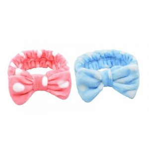 Lot De 2 Bandeaux De Maquillage Rose Et Bleu Avec Noeud En Velours Corail Doux - Neuf