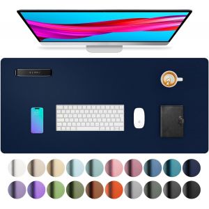 Sous-Main, Tapis De Bureau En Cuir Pu, Tapis De Souris, Protection De Bureau Antidérapante, Bloc-Notes De Bureau Étanche Pour Le Bureau Et La Maison (80 Cm X 40 Cm, Bleu Foncé) - Neuf