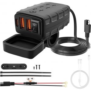 Chargeur De Voiture Usb Pour Moto, Charge Rapide, 2 Usb/2,4 A + Type C/2,4 A Avec Interrupteur Et Led, Dc 10 V-28 V &Eacute;tanche Avec C&acirc;ble De Charge Multifonction 3 A De Type C Pour Bateau - Neuf