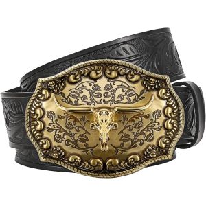Cauc-Ceinture De Cowboy Western En Cuir Pour Homme Et Femme - Boucle Longue - Ceinture De Cowgirl - Motif Floral Grav&eacute; - Vintage - Unisexe - Pour Jeans - Neuf