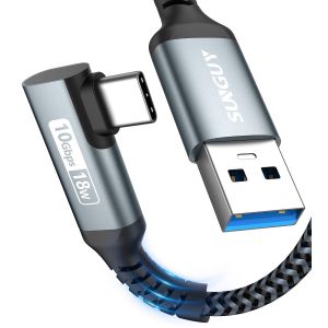 TRAHOO-C&acirc;ble USB C, 0,6 m C&acirc;ble USB C 90 Degr&eacute;s Angle Nylon USB vers USB C Compatible avec iPhone 16/15 Pro Max, Galaxy S24/S23/S22, P30 Lite - Gris - Neuf