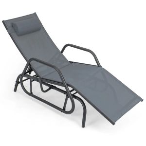 Transat Bain De Soleil Inclinable 152 X 70 X 101 Cm Avec Dossier R&eacute;glable En 3 Positions Et Oreiller Amovible En M&eacute;tal Gris Helloshop26 20_0010503 - Neuf