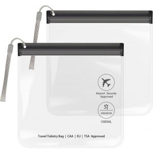 KALANKA-Lot de 2 Trousses de Toilette Transparentes pour Voyage Avion,Pochette &Eacute;tanche TSA 20 x 20 cm,Sac Transparent Cabine,Accessoire Voyage Femme/Homme,Kit Avion Liquides,Sachet Zip R&eacute;utilisable - Neuf