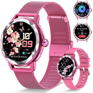 Montre Connectée Femme,Avec 2 Bracelets Ajustables,Fonction Appel/Réponse Bluetooth,1,19"" Smartwatch,Suivi 123 Modes Sportifs,Ios/Android,Support Français,Rose Rouge Smart Watch - Neuf