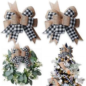 Pack De 2 Buffalo Plaid De La Toile De Jute Arcs Pour Wreath13&iquest;X9.4&iquest;Grande Ferme Rustique D&eacute;coration De L'arbre De V&eacute;rifier Arc Des D&eacute;corations Pour La Chute De Mariage F&ecirc;te De No&euml;l Au Mur De La Mai - Neuf