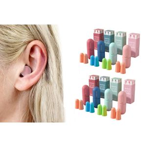 Bouchons d'oreilles r&eacute;utilisables en silicone pour dormir et r&eacute;duire le bruit - 8 paires avec &eacute;tui de transport - Neuf