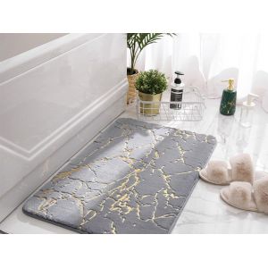 Tapis de sol de salle de bain antid&eacute;rapant &agrave; motif marbre gris 60 x 90 cm - Neuf