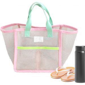 Sac en filet, sac de courses en filet, sac pliable, r&eacute;sistant au sable, sac en filet imperm&eacute;able, sac durable et l&eacute;ger pour enfants et articles de vacances, rose, voir la description - Neuf