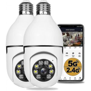2 pièces caméras de sécurité 360 degrés sans fil extérieur, caméra ampoule Wifi, caméras sans fil 1080p pour la sécurité à domicile - Neuf