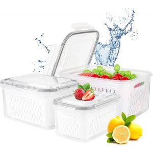 3 Pièces Boîtes De Conservation De Fruits Et Légumes,Boîte Rangement Frigo,Boîtes De Conservation Alimentaire Pour Réfrigérateur Avec Passoires Amovibles,Pour Fruits Légumes Viande Conservateur - Neuf