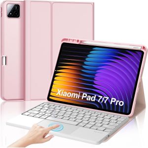 Clavier avec Trackpad pour Xiaomi Pad 7/7 Pro 11.2 Pouces 2025, AZERTY Français Clavier Bluetooth Magnétique Détachable avec Touchpad pour Tablette Xiaomi Pad 7/7 Pro 11.2"" 2025, Rose - Neuf