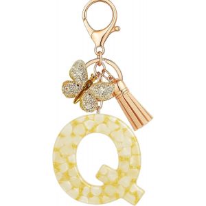 KAL-Porte-Cl&eacute;s Beige Avec Lettre Porte-Cl&eacute;s Fille Initiale Cadeau Femmes Porte-Cl&eacute;s Papillon D&eacute;corer Pour Sac Sac &Agrave; Dos Porte-Clef Gland Or Porte-Clef Femme A-Z - Neuf