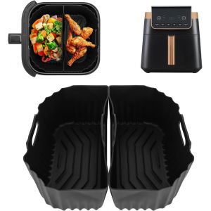 New Dual Zone 2 Compartiments Moule Silicone Air Fryer for NINJA Air Fryer Max Pro, 6.2L AF180EU, Réutilisable Ninja Airfryer Accessoires Plat Silicone for 6.2L AF180 4,7L AF140EU Friteuse Sans Huile - Neuf