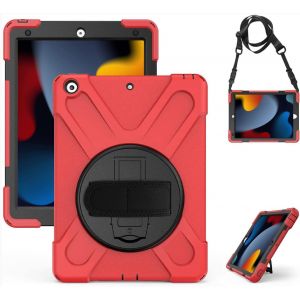 Coque Antichoc iPad 10.2"", iPad 9ème/8ème/7ème Génération, Étui de Robuste avec Porte-Stylet, Support Pivotant, Bandoulière et dragonne, résistant Housse pour iPad 10.2"" 2021/2020/2019, Rouge - Neuf