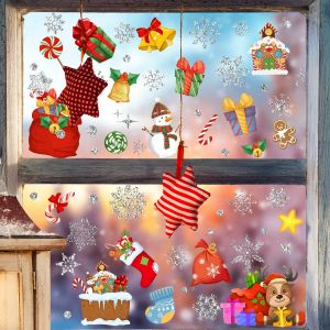 Flocon De Neige, Arbre De No&euml;l, Bonhomme De Neige De No&euml;l Stickers Muraux, La Charge Statique S'Accrochent Verre Autocollants, Autocollants Pour Fen&ecirc;tres, D&eacute;coration Stickers Muraux - Neuf