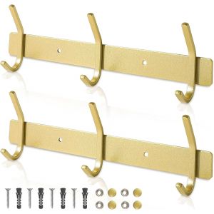 Porte Manteau Mural Dor&eacute; 30CM pour 30KG Lot de 2 Pat&egrave;res Porte Manteau en Acier Inoxydable 3 Crochets pour Salle de Bain, Cuisine, Couloir, Salon, Jardin, Arbre d'entree, Veste, Parapluie - Neuf