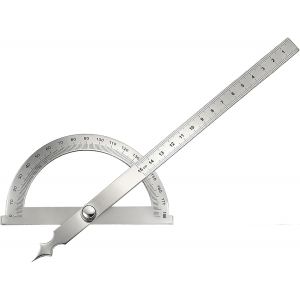 KALANKA-0&iquest;180&deg; Rapporteur d&iquest;Angle en Acier Inoxydable avec 15cm R&egrave;gle Pivotante Goniom&egrave;tre de Pr&eacute;cision avec Vis de Blocage Metal Goniometre Outil de Mesure pour &Eacute;cole Menuiserie Bricolage Dessin Tra - Neuf