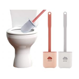 Lot de 2 brosses de toilette en TPR avec support, gris et rose, outils de nettoyage - Neuf