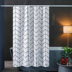 Rideau de douche à chevrons blanc, 180 x 180 cm - Neuf