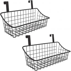 Panier avec crochet, panier de rangement en grille, à accrocher derrière une porte ou sur une balustrade, au-dessus de la porte de l'armoire, petit, noir, lot de 2 - Neuf