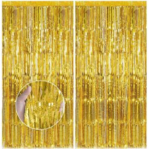 2 Pièces Or Rideau Métallique De Frange,Brillant Rideaux À En Feuille,Pour Fête D'anniversaire Baby Shower Mariage Décorations De Noël (1m X 2,5m) - Neuf