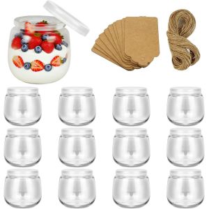 Mevronisshop-200ml Pot Yaourt En Verre Avec Couvercle -12 Pi&egrave;ces Petit Pots En Verres &Agrave; Dessert Transparents Avec Couvercle Pour Pudding, Desserts, Yaourt Maison,Sans Bpa - Neuf