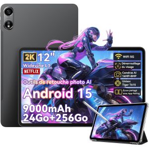 CHECARZHN--NO1-Tablette Android 15 Pad 100, Tablette 12 Pouces Avec Carte Sim, Caméra Ai, 24Go Ram + 256Go Rom (2Tb Tf),9000Mah Tablette Tactile,Octa-Core,5G Wifi/8+16Mp/Gps/Widevine L1/Avec Stylo Et Étui, - Neuf