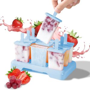 Eryi-Moules À Glace, Moule Glace Avec Batonnet Glace 9 Cavités, Silicone Moule À Glace Pour Glace Sans Bpa, Diy Baton De Glace Maison Popsicle - Avec Brosse De Nettoyage Et Entonnoir - Neuf