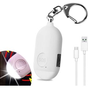 Alarme d'urgence personnelle 130 dB, alarme de sécurité rechargeable avec lampe torche LED, antivol, pour femmes, enfants, personnes âgées et aventuriers ¿ Blanc - Neuf