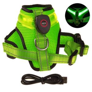 Led Harnais Pour Chien, Rechargeable Par Usb Chien Gilet Lumineux + Conception Réfléchissante, Réglable Pour Chien Harnais De Sécurité Rembourré, Léger Collier Pour Chiens, Chiots (Vert-L) - Neuf