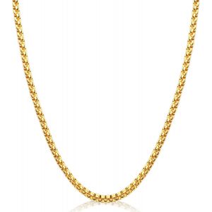 Kal-Collier Cha&icirc;ne Rolo Or/Argent, Collier De Cha&icirc;ne Rolo Carr&eacute; 2/3/4/5/6mm Pour Femmes Collier De Cha&icirc;ne Rolo En Acier Inoxydable Bo&icirc;te &Agrave; Cha&icirc;nes 41-76 Cm - Neuf