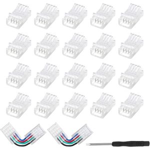 22 Pi&egrave;ces Connecteurs Led 4 Broches 10mm Sans Soudure Connecteur Rapide De C&acirc;blage Pour 10mm Ws2811 Ws2812b Bande Led, Connecteur Led 4 Pin Sans Soudure - Neuf