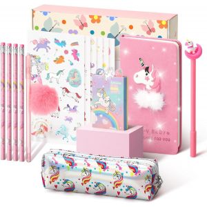 Cadeau de Papeterie Licorne pour Fille 6 7 8 9 10 11 12 Ans,Trousse,Stylo,Crayon et Carnet de Licorne,Ensemble de Jouets Licorne pour Filles,Rose - Neuf