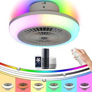 CHECARZHN--NO1-Rgb Alexa Ventilateur De Plafond Silencieux Avec Lumiere Et Télécommande Led Réglable Enfant Petit Plafonnier Ventilateur Design 6 Vitesses Moteur Dc Pour Chambre Salon - Neuf