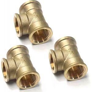 CHECARZHN--NO1-Lot De 3 Raccords Plomberie En T 3/4'' - Filetage Intérieur À 90° - Raccord Plomberie Laiton À 3 Voies - Sortie Moyenne Pour Eau Potable, Air, Gaz Et Distribution De Chauffage - Neuf