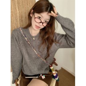 Cardigan Ample À Fermeture Éclair Pour L'automne Et L'hiver, Pull En Tricot Doux Et Ciré En Polaire Arctique - Neuf
