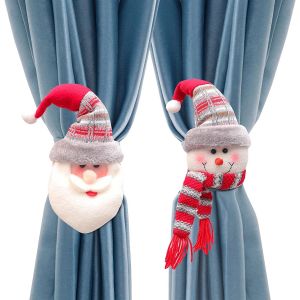 Lot De 2 Rideaux De Noël Embrassant Le Bonhomme De Neige Père Noël Fermoir De Rideau Fermoir De Rideau De Noël Clip De Porte Décoration De Rideau Rideau Réglable Avec Décoration De Chambre - Neuf