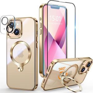LORANKA-3 en 1 Coque pour iPhone 13/14 6.1"" [Coque Magn&eacute;tique Puissant pour MagSafe] [360&deg; CD Support Rolatif] [avec Protection Cam&eacute;ra & &Eacute;cran] Coque Antichoc &Eacute;lectroplaqu&eacute;e, Or - Neuf