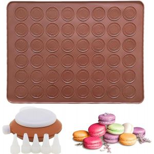 AYUHR-Gamrong Tapis de Cuisson Macarons en Silicone, 48 Capacité Macaron Cuisson Tapis t avec Poche à Douille et 5 Douilles, Anti-adhérent Moule Plaque à Macarons pour Dessert Gâteaux - Neuf