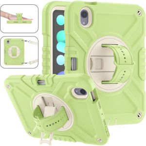 Étui Hybride En Silicone Pour Ipad Mini 6 / Mini 2024 Avec Rotation Et Sangle - Jaune Vert Blanc - Neuf