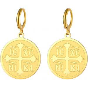 Kalhx-Boucles D'oreilles Croix Orthodoxe Pour Femmes Ic Xc Nika Croix Jésus Christ Boucles D'oreilles Croix Grecque Byzantine Bijoux Religieux Orientaux Cadeau Chrétien Catholique - Neuf