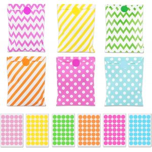 120PCS Sachets En Papier Colorés, Vagues Pochette Cadeau, Sacs Cadeaux avec 210 Autocollants Petit pour les Bonbons, Anniversaires, Fêtes, Noël, Mariages (13x18cm) - Neuf