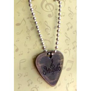 Collier Pendentif M&eacute;diator En M&eacute;tal Gravure Cl&eacute; De Sol - Neuf