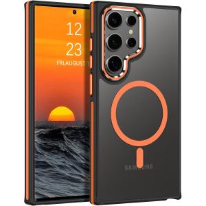 LORANKA-Coque de protection pour Samsung Galaxy S24 Ultra S24 Ultra - Pour chargement sans fil - Mat translucide - Magn&eacute;tique - R&eacute;sistant aux chocs - Orange - Neuf