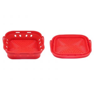 Plaque De Cuisson Carr&eacute;e En Silicone Rouge R&eacute;utilisable Pour Friteuse &Agrave; Air Chaud - Neuf