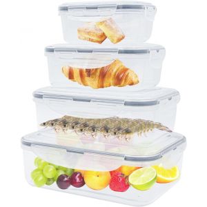 Kalanka-8 Pi&egrave;ces Boite Conservation Alimentaire (4 Conteneurs + 4 Couvercles), R&eacute;utilisables Bo&icirc;tes Alimentaires Plastique Herm&eacute;tiques, Sans Bpa, &Eacute;tanche, Adapt&eacute;s Au Micro-Ondes Et Au Cong&eacute;lateur - Neuf