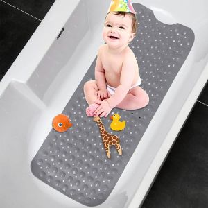 Tapis de bain antid&eacute;rapant gris, 100 x 40 cm, extra long et lavable en machine, avec ventouses en PVC. - Neuf